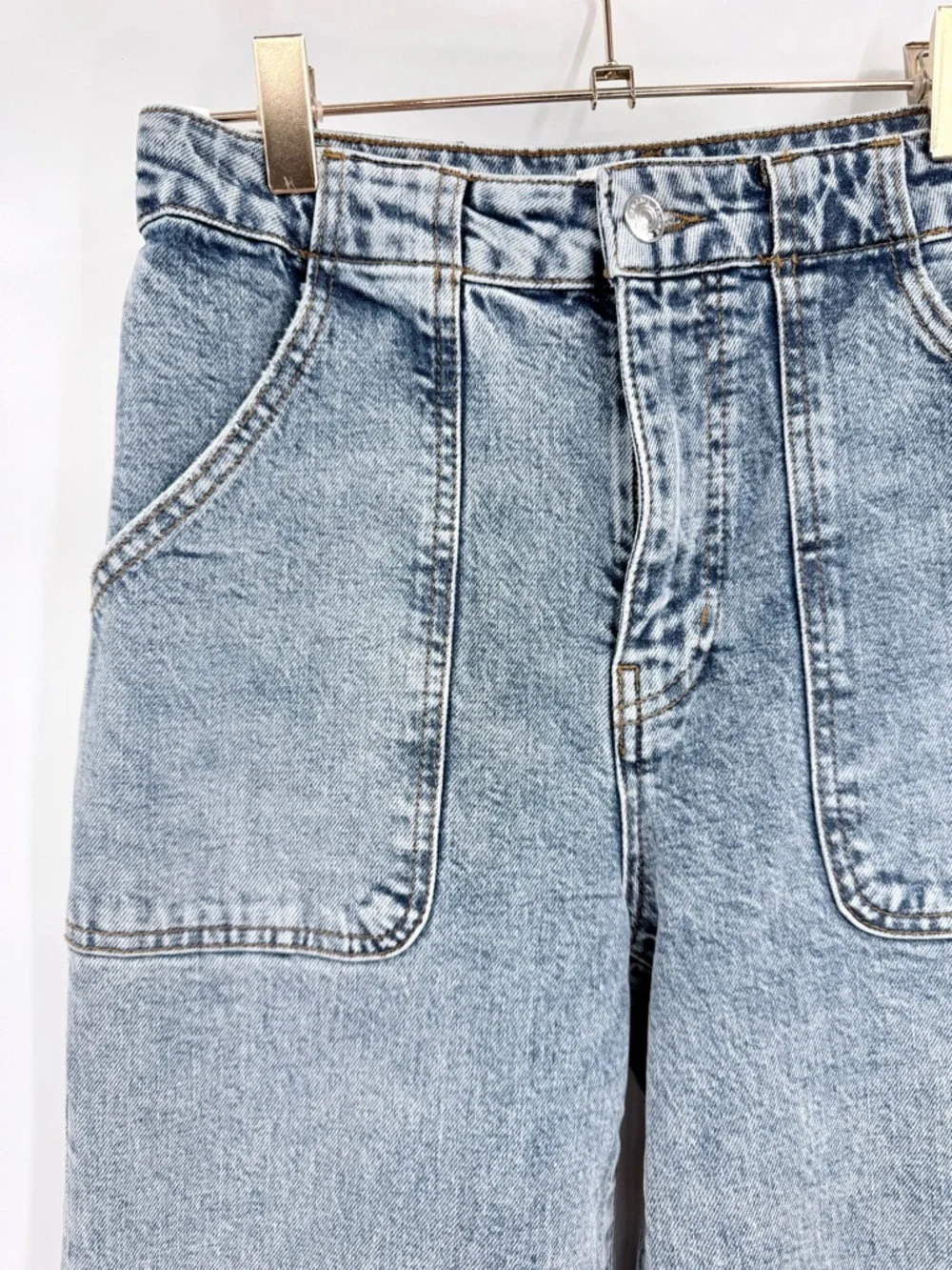 FRAME The Modern Pocket Wide High Rise Straight Leg Jean Charge Acid Wash